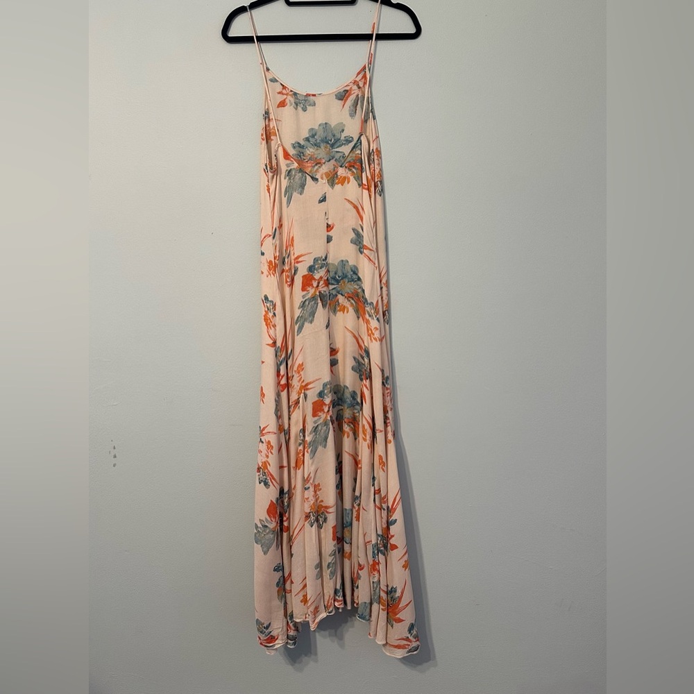 Floral Spaghetti-Strap Maxi Dress in Light Peach